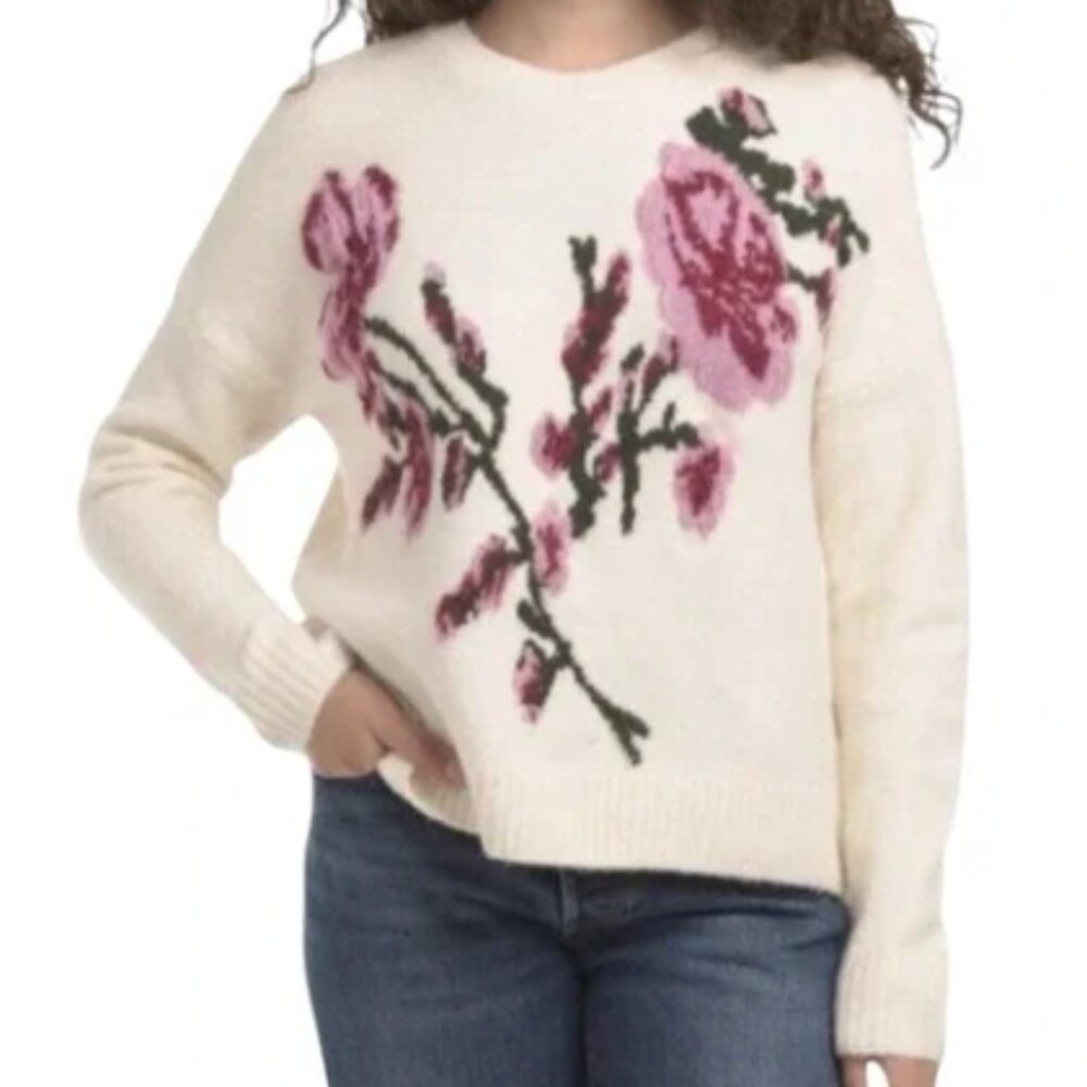 TED BAKER Cream Ivory Long Sleeve Floral Jacquard Sweater--NWT--M - Picture 2 of 16